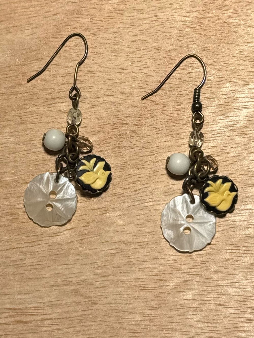 Delicate Yellow Flower and Mother-of-Pearl Drop Earrings